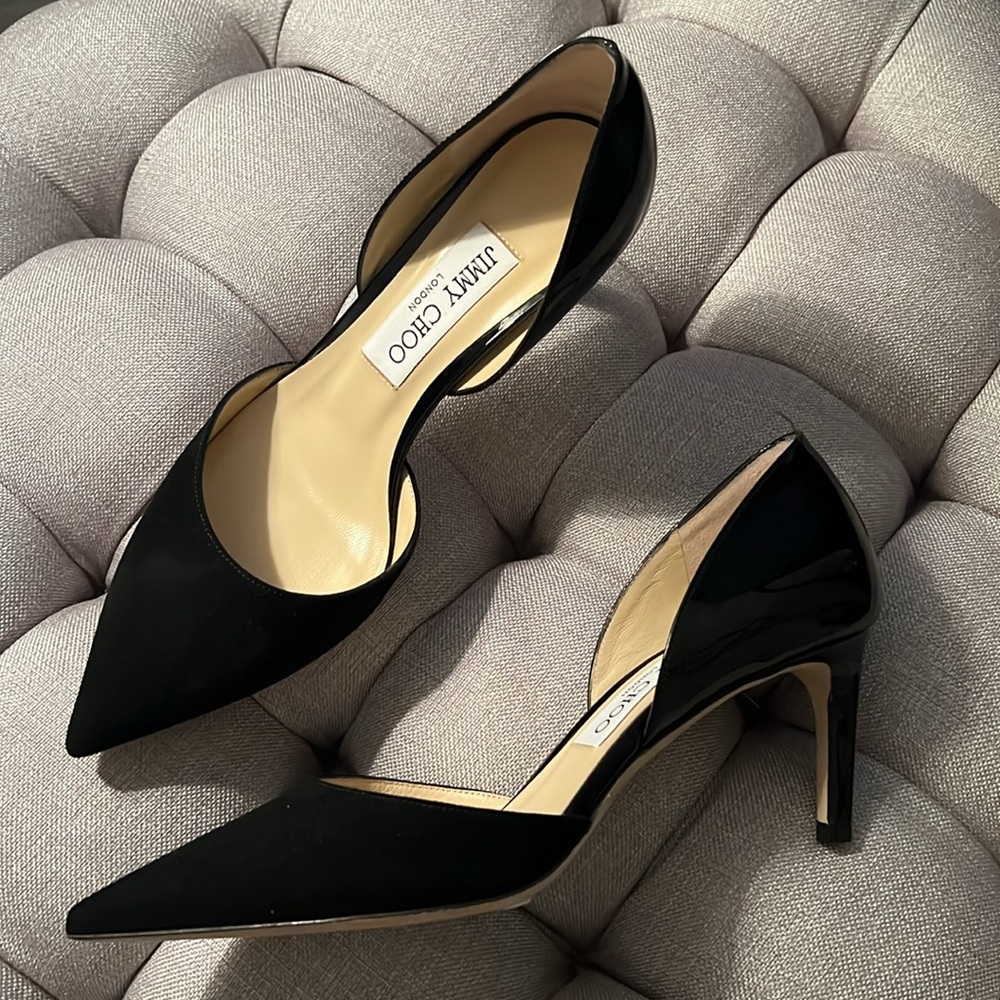 Jimmy Choo Darylin d'Orsay Pump Black Suede and Patent Leather Size 6.5